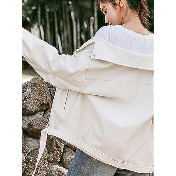 Adhdyuud Vrouwen Casual Pu Lederen Motorjas Met Riem Vintage Losse Solid Motorfiets Ritsen Jassen